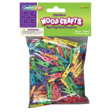 Creativity Street Mini Spring Clothespins, Bright Hues Assorted, 1in, PK 250 PAC3672-02